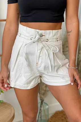 Ivory Paperbag Denim Shorts