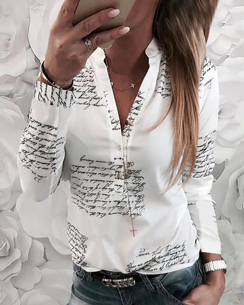 Julia Fashion - Women Fashion Casual Letter Print Shirts