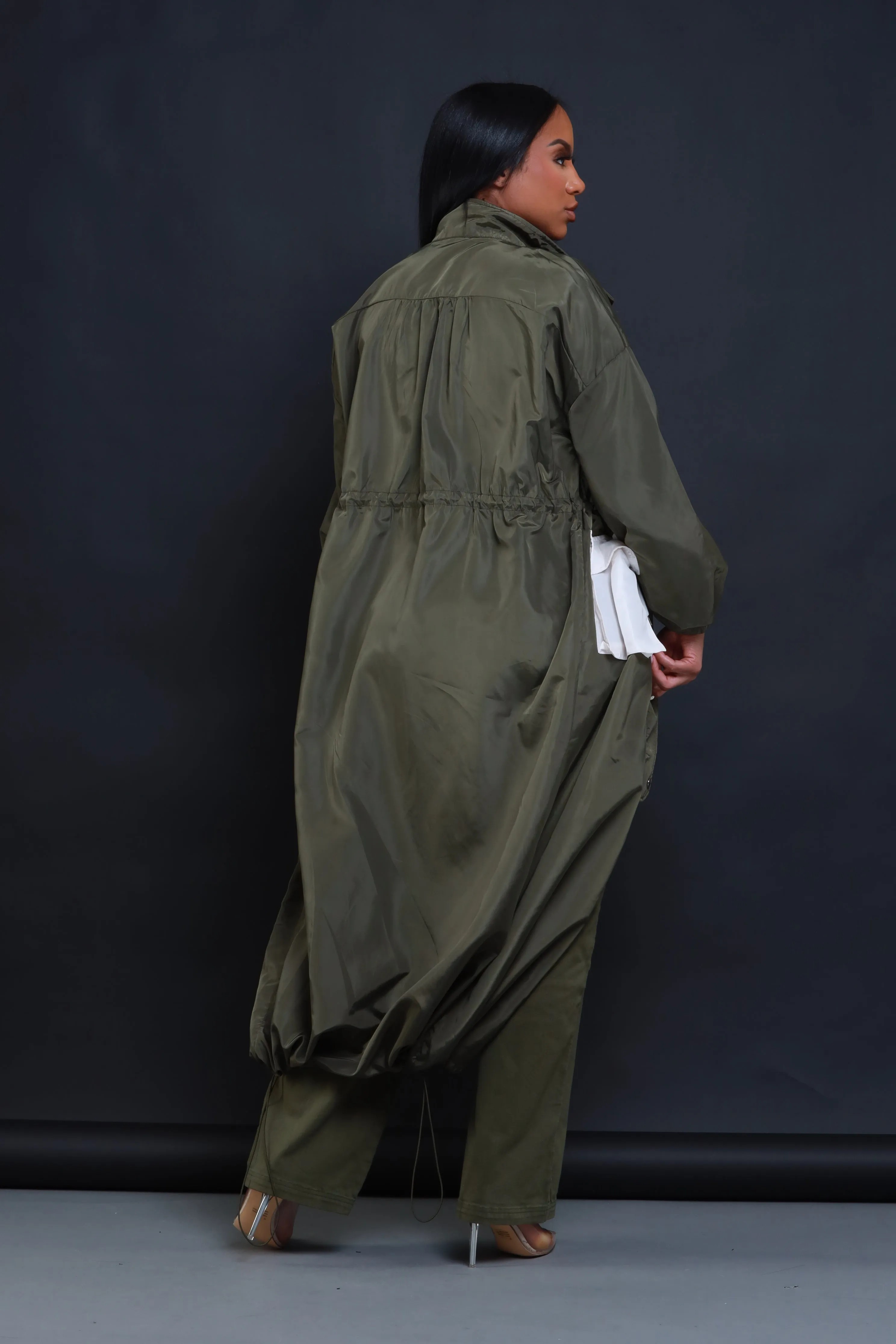 Just Like It Contrast Longline Trenchcoat - Olive