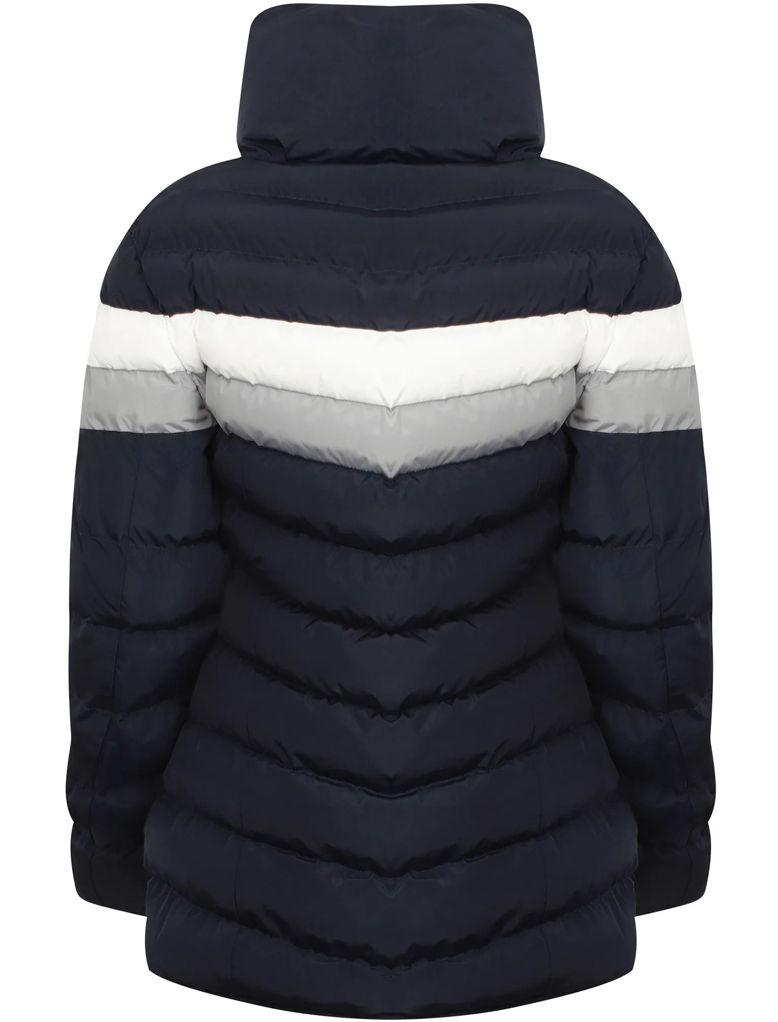 Kernel Longline Puffer Coat with Chevron Panel In Navy Blazer - Tokyo Laundry