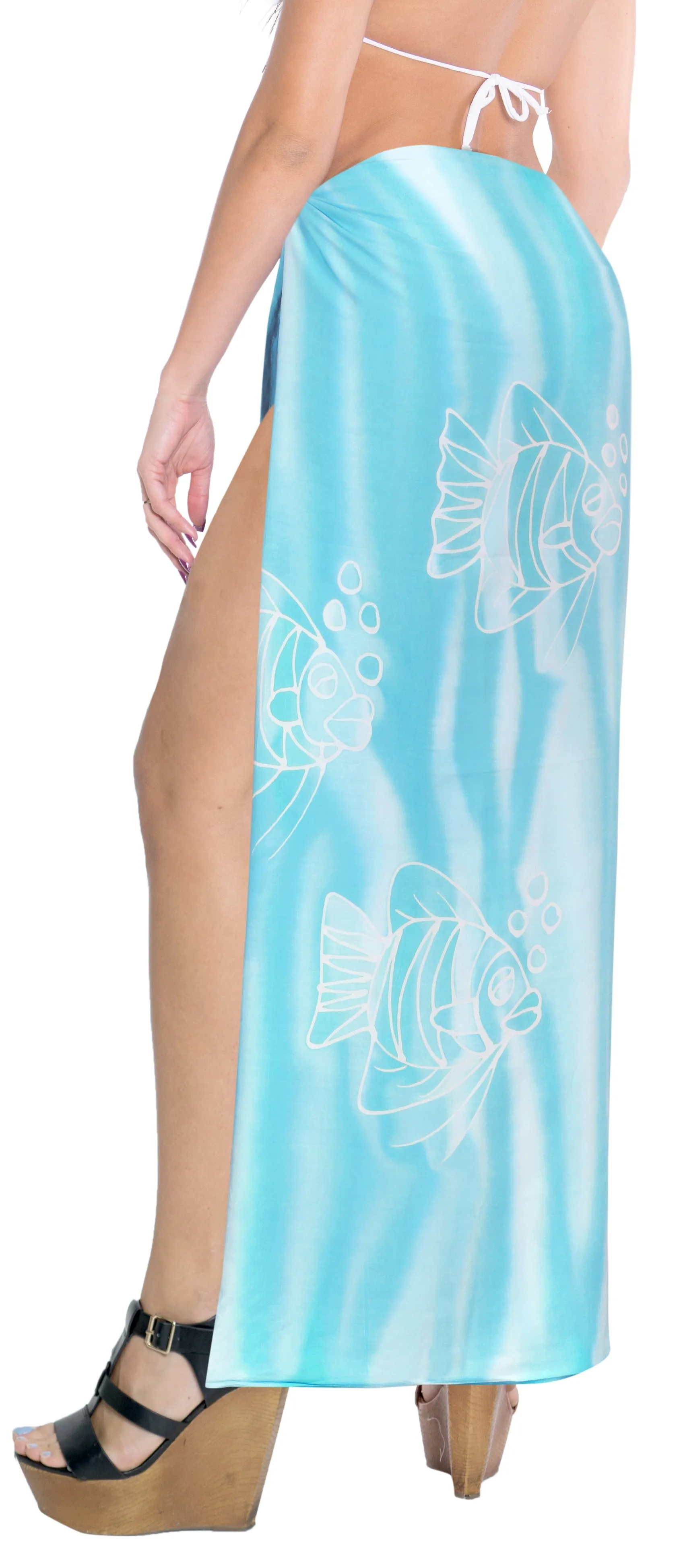 La Leela Women's Hawaiian Bikini Beach Wrap Sheer Sarong Swimming Bathing suit Beachwear Swim Dress Pareo Cover up Long 78"X42"  Acqua 909905