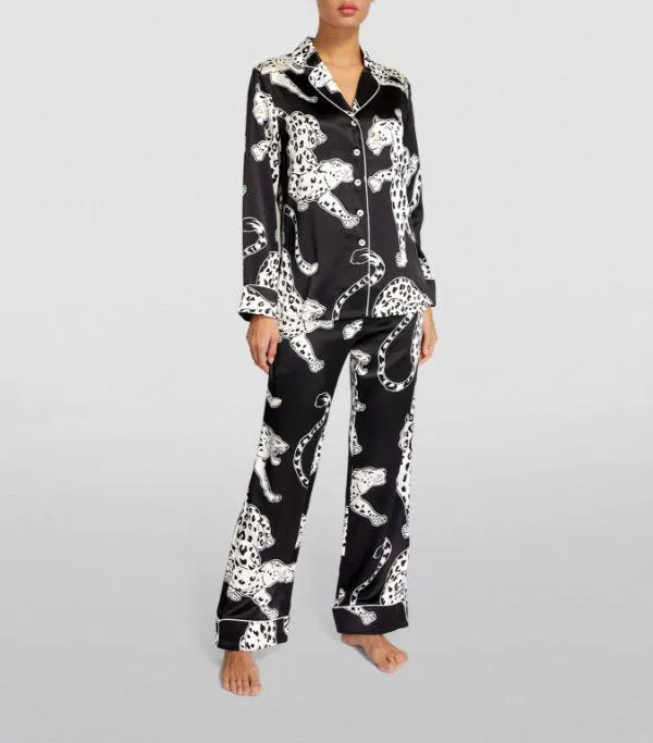 Lila Black Leopard silk pajama set