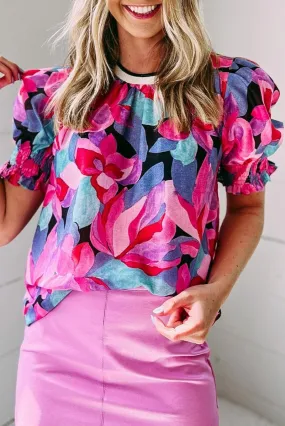 Lilac Floral Shirred Puff Sleeve Blouse