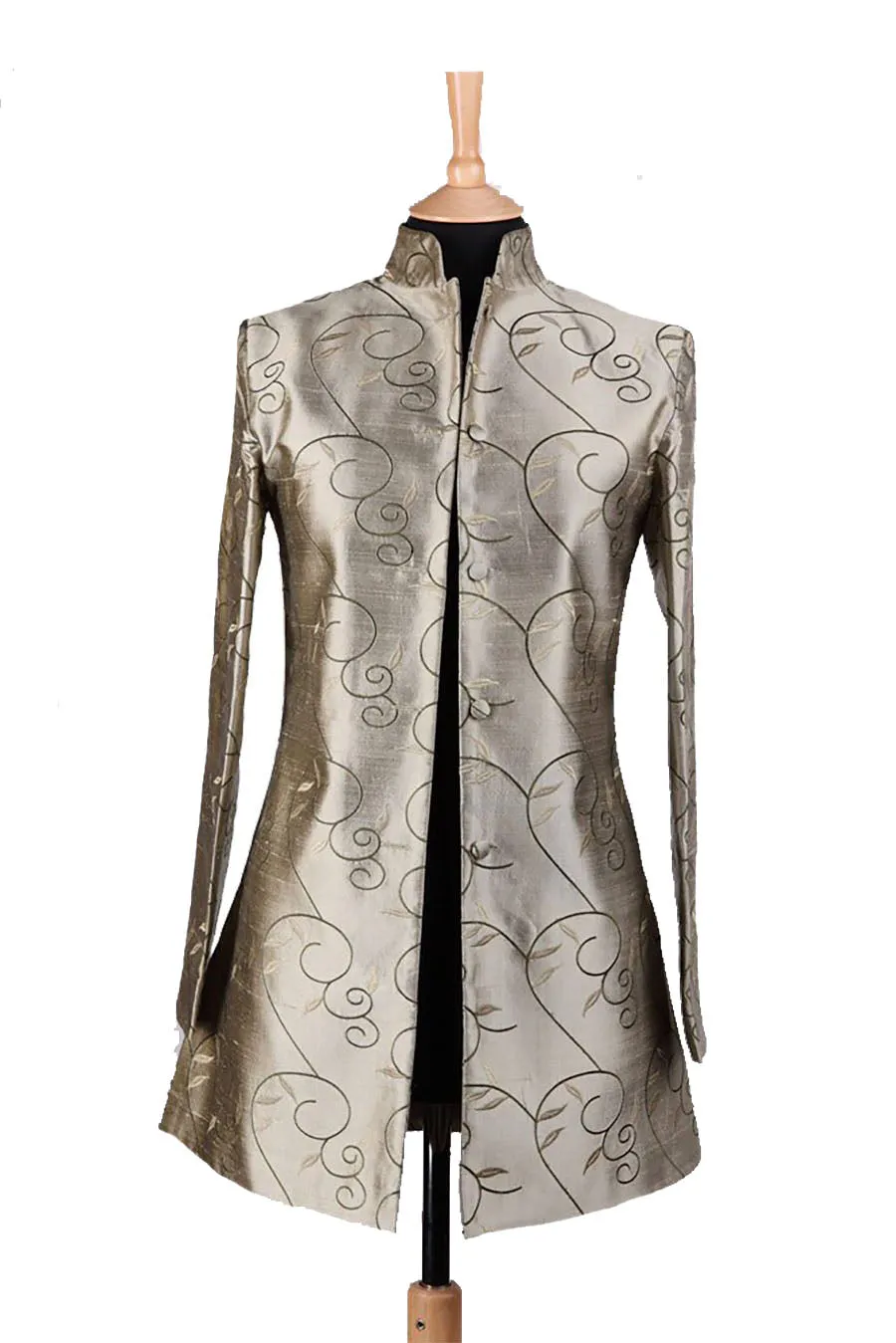 Long Nehru Jacket in Antique Moss