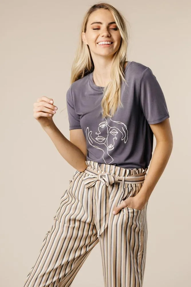 Lucy Paperbag Stripe Pants in Taupe