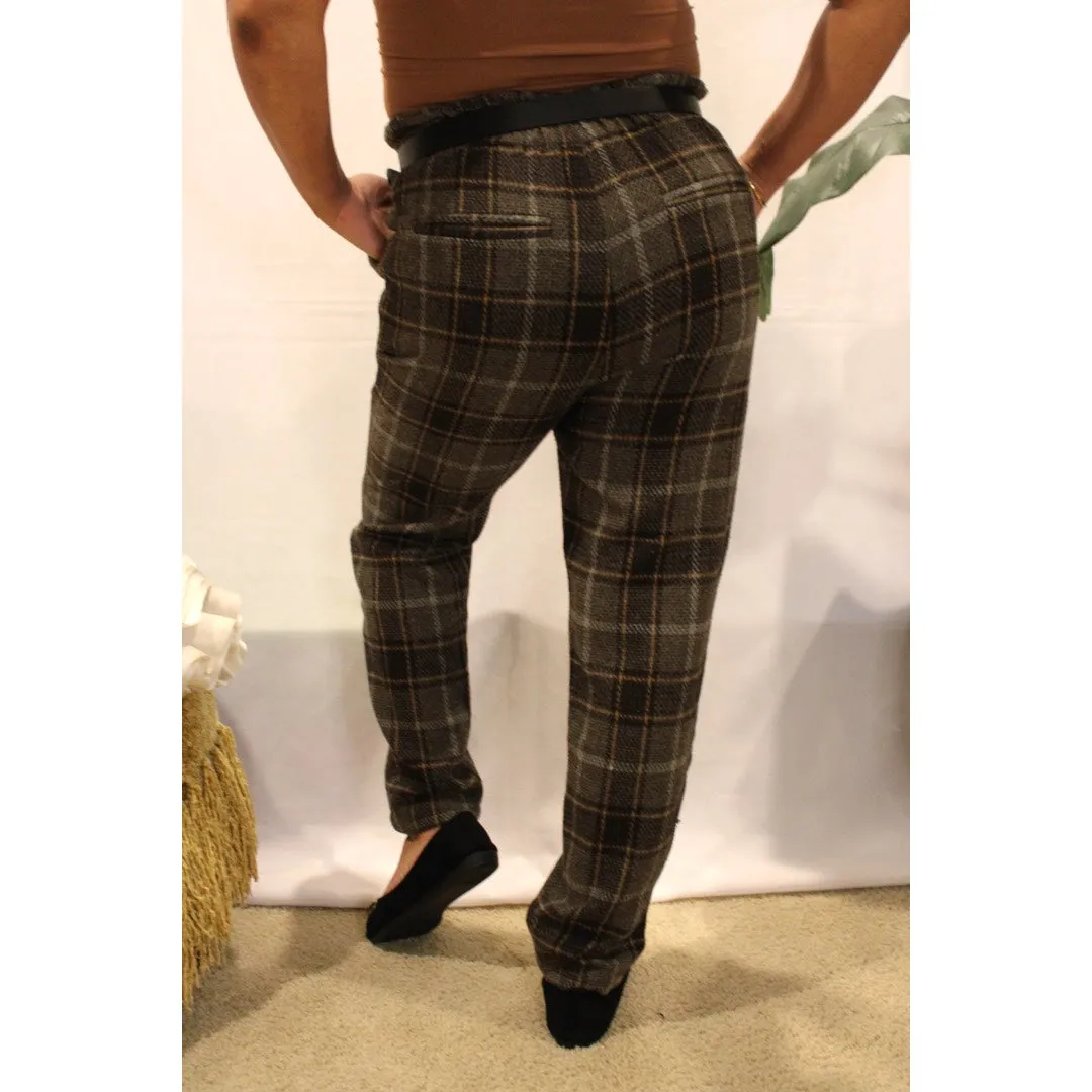 Machiatto Plaid Paperbag Waisted Pants