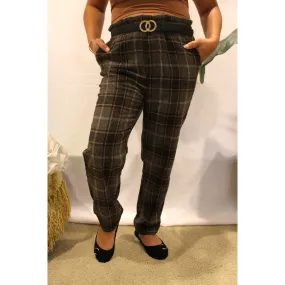 Machiatto Plaid Paperbag Waisted Pants