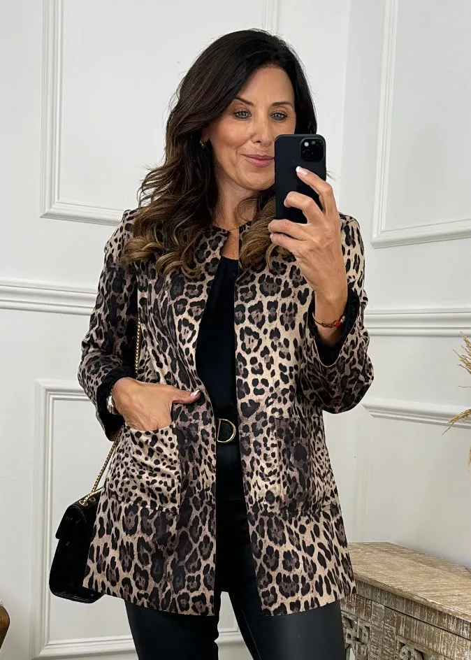 Medea Leopard Print Suede Blazer