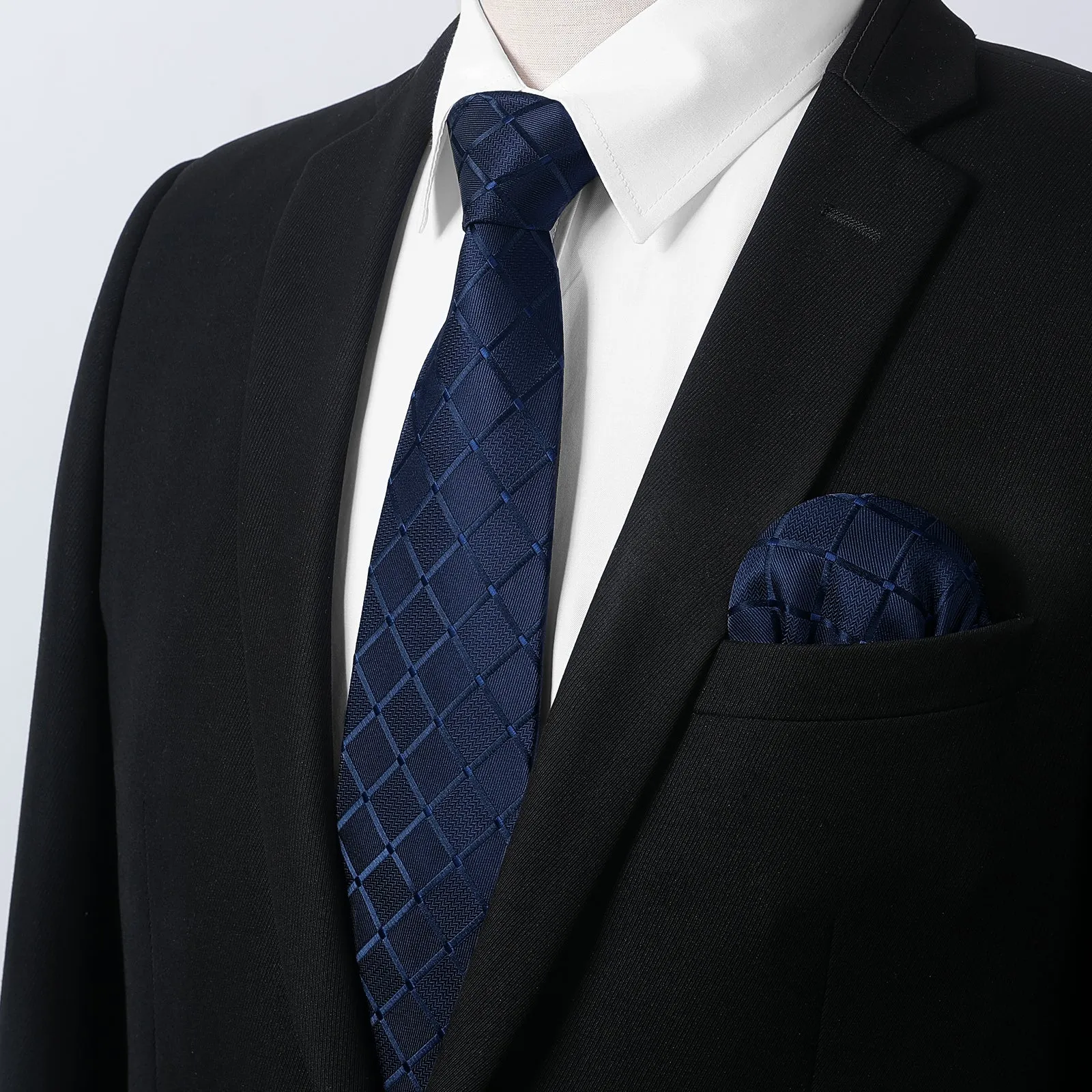 Men's Shirt with Tie Handkerchief Set - 02-WHITE/NAVY