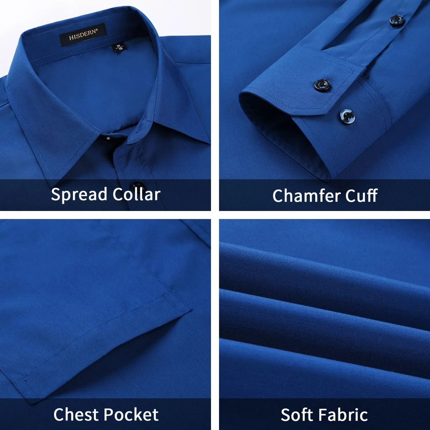 Men's Shirt with Tie Handkerchief Set - 04-ROYAL BLUE