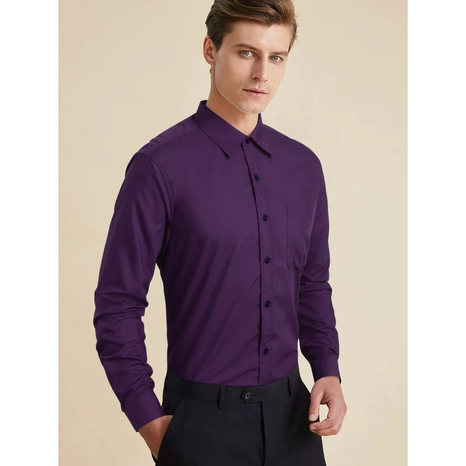 Men's Shirt with Tie Handkerchief Set - 09-PURPLE