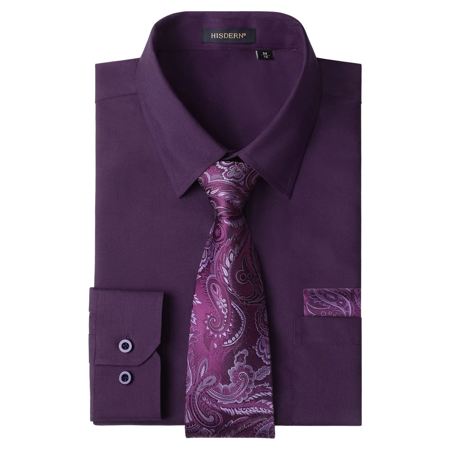 Men's Shirt with Tie Handkerchief Set - 09-PURPLE