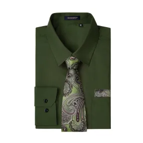 Men's Shirt with Tie Handkerchief Set - GREEN ARMY