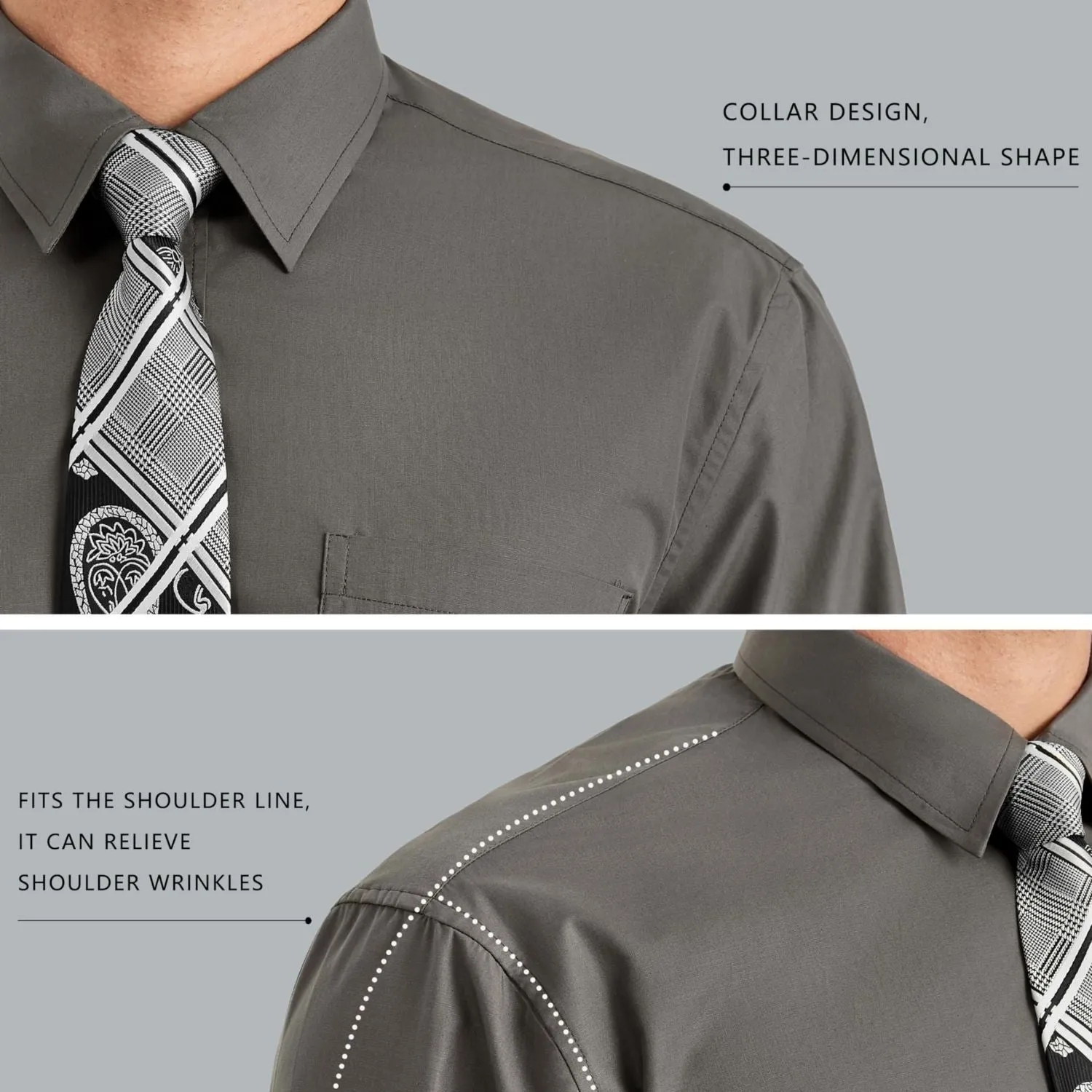 Men's Shirt with Tie Handkerchief Set - GREY