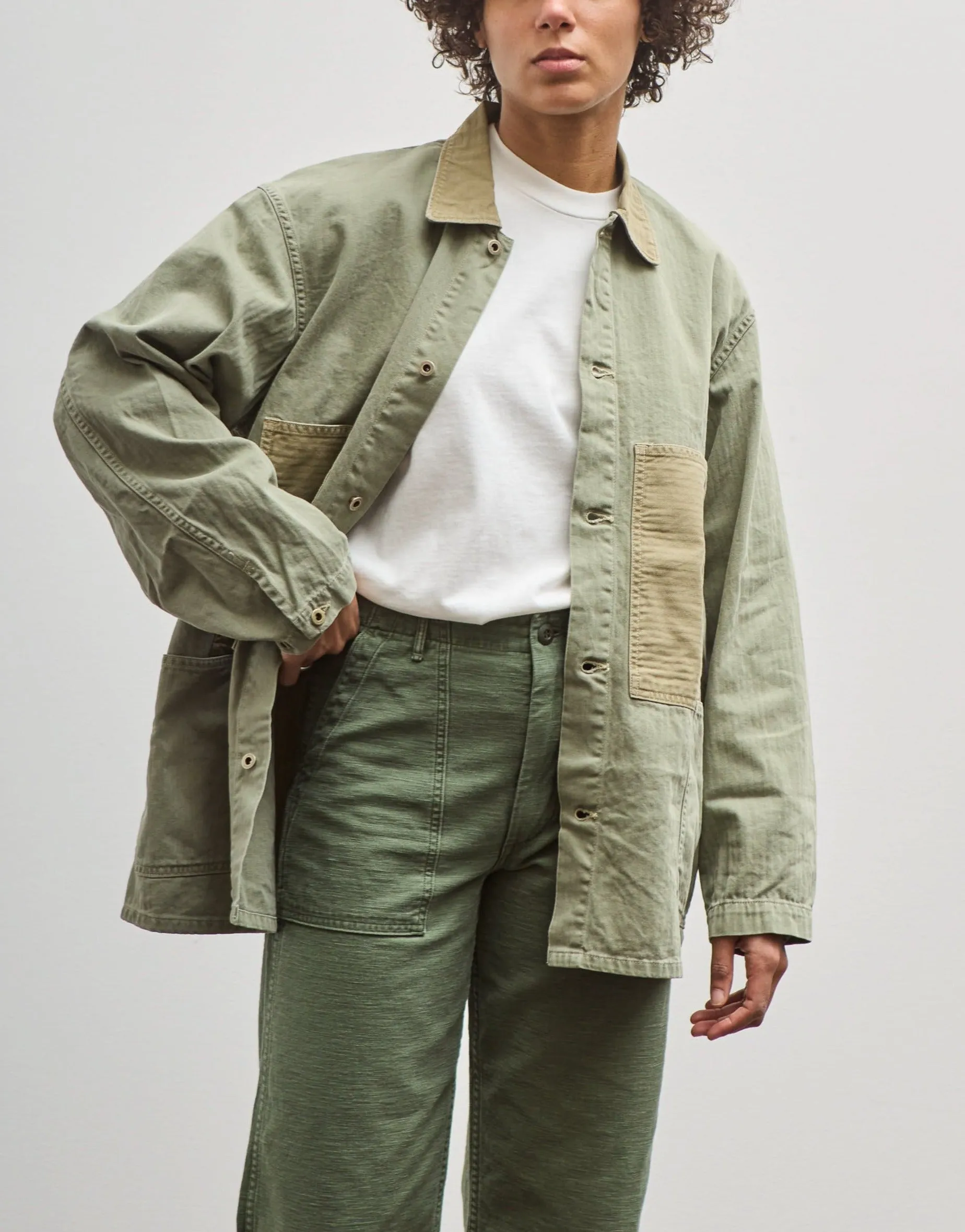 orSlow Utility Coverall, Green Herringbone