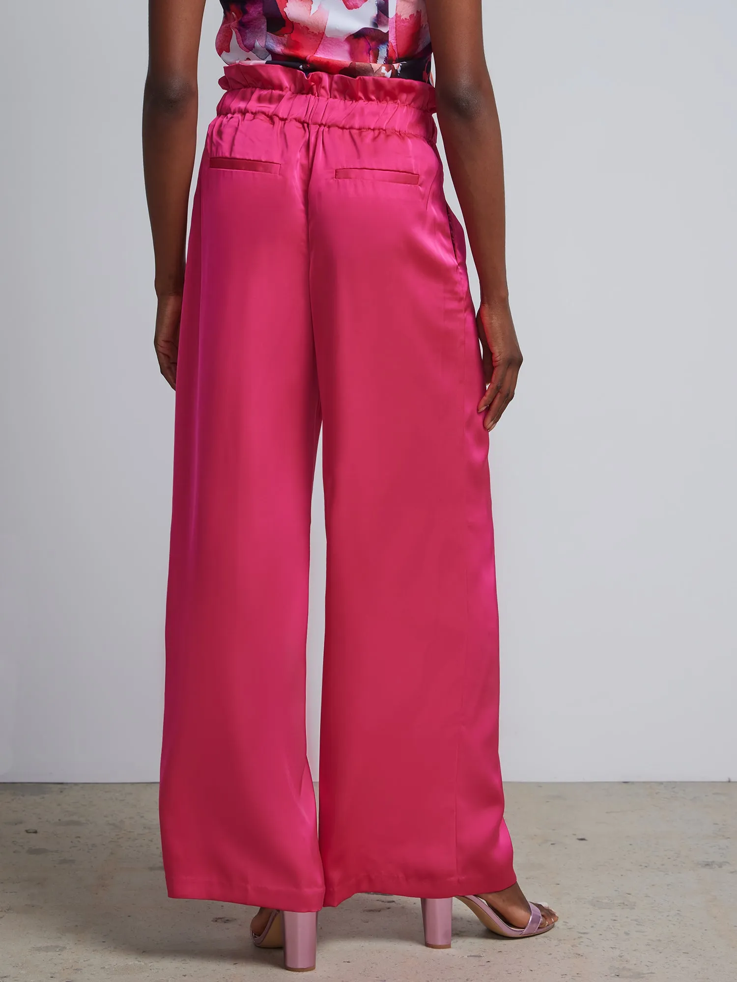 Paperbag-Waist Satin-Effect Palazzo Pant