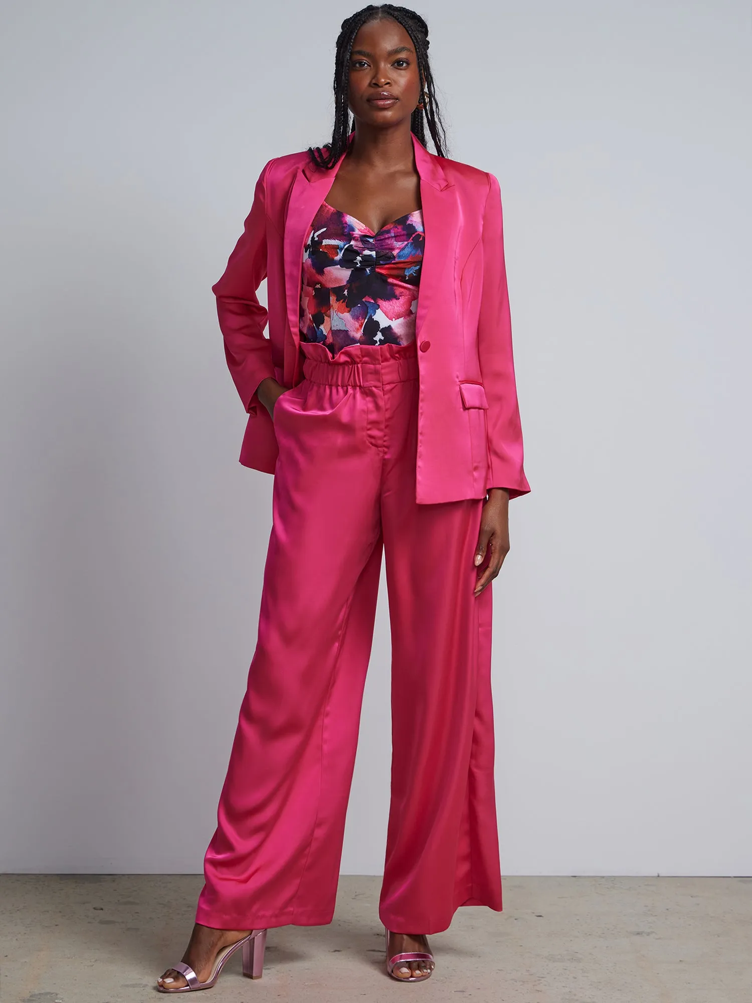 Paperbag-Waist Satin-Effect Palazzo Pant