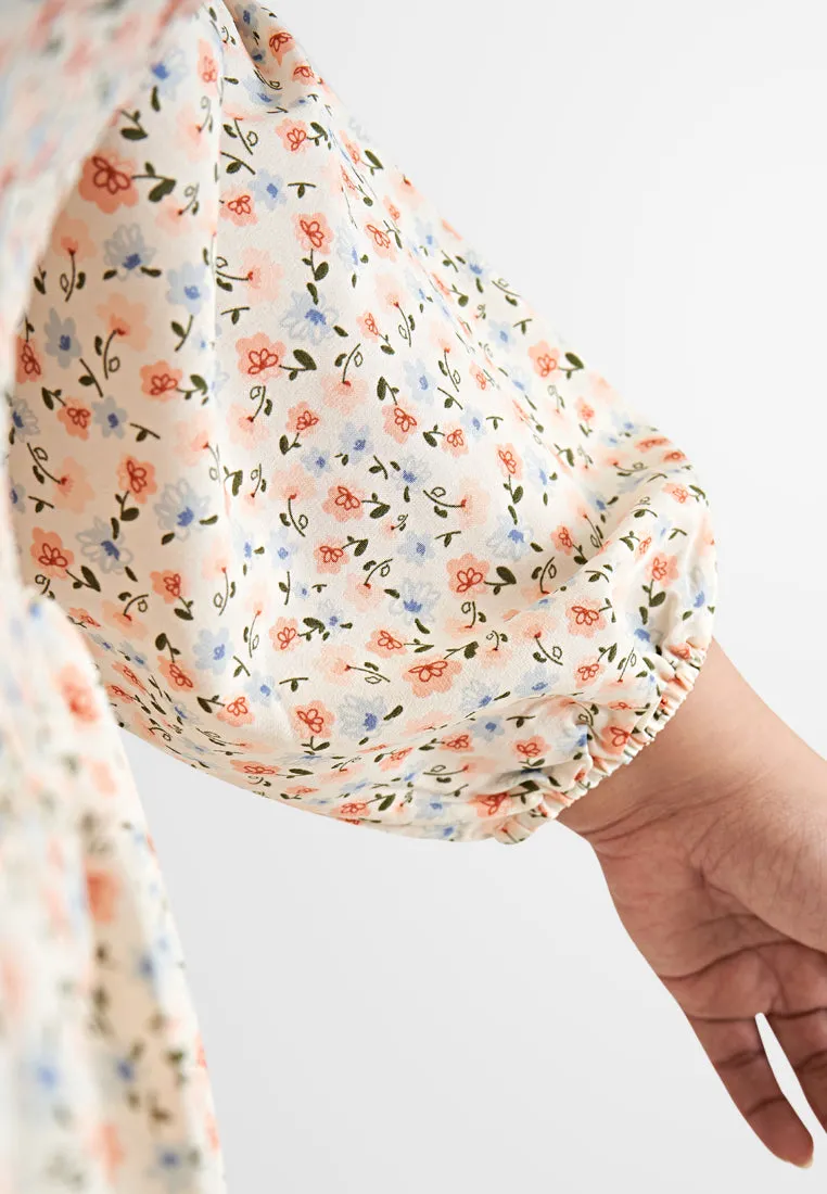 Peony Floral Cropped Smocked Blouse