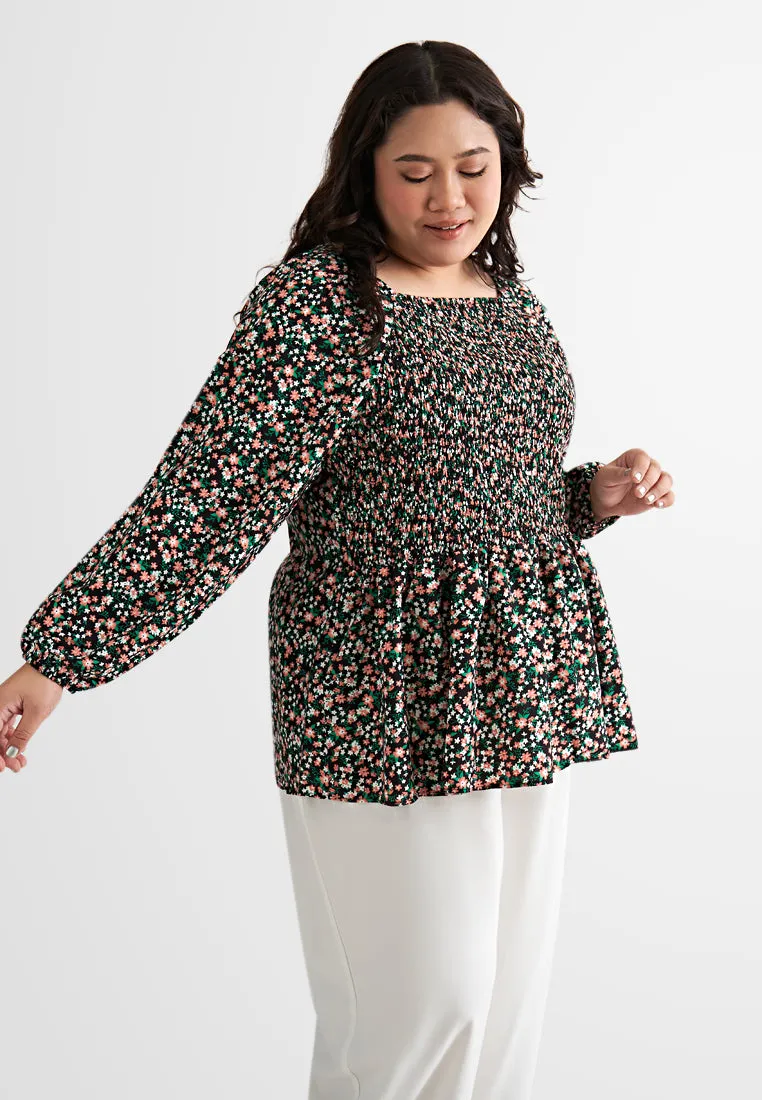 Peony Floral Cropped Smocked Blouse