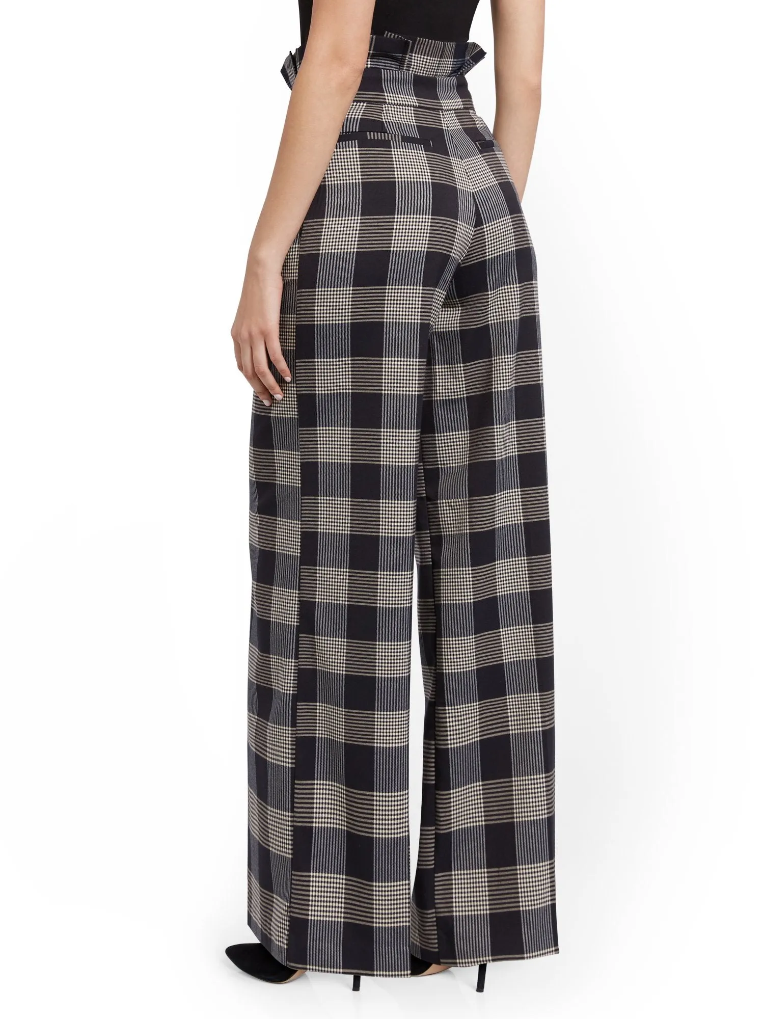 Petite Plaid Paperbag-Waist Wide-Leg Pant