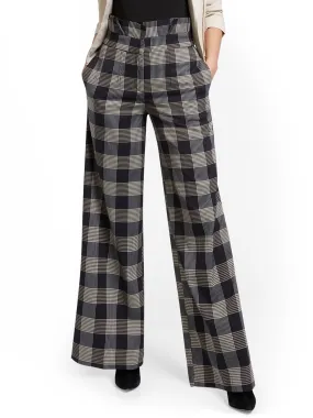 Petite Plaid Paperbag-Waist Wide-Leg Pant