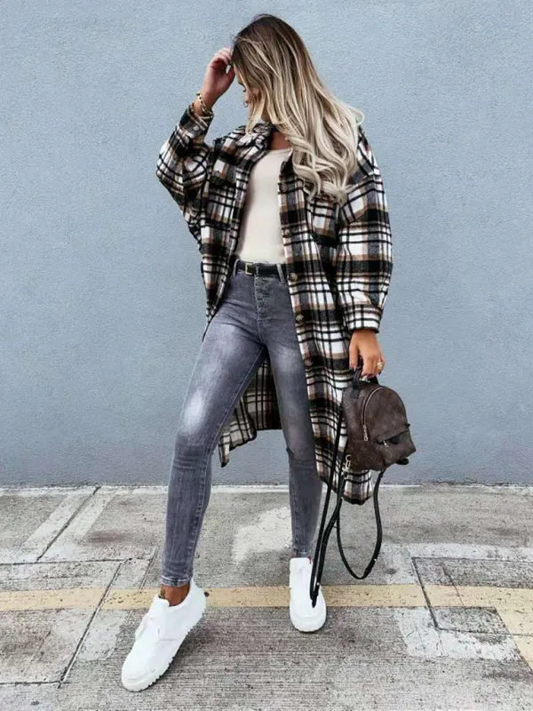 Plaid Longline Jacket Raincoat