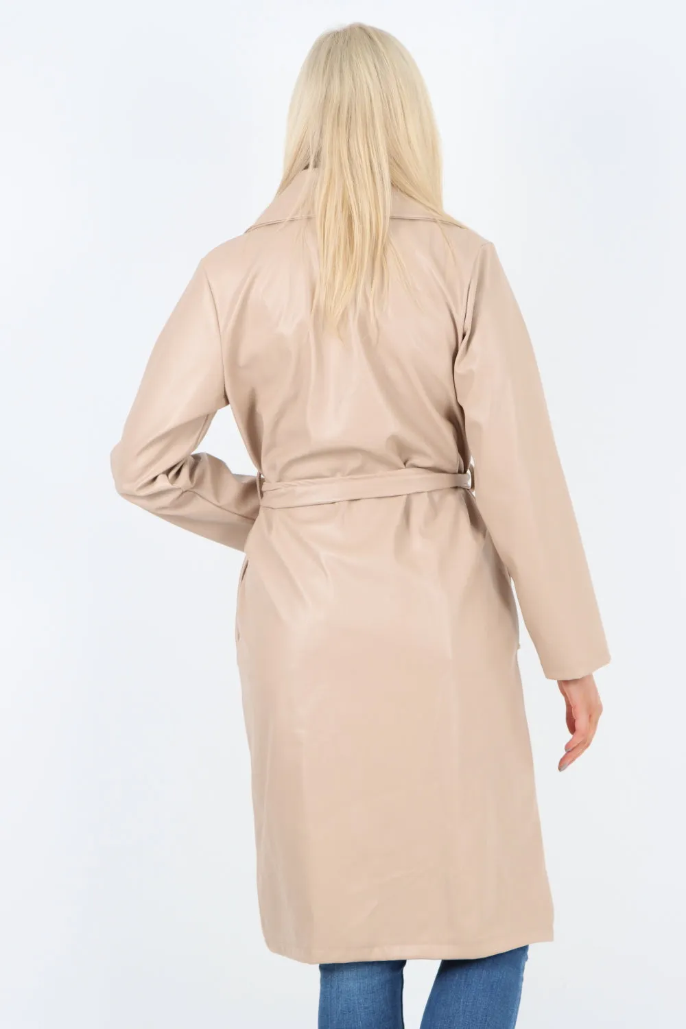 PU Faux Leather Longline Waterfall Coat