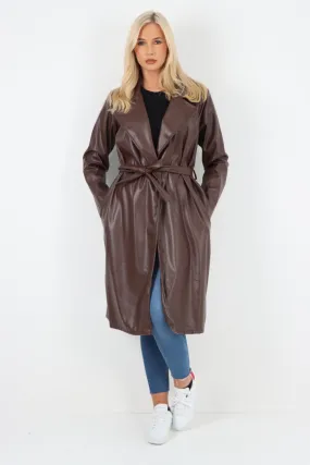 PU Faux Leather Longline Waterfall Coat