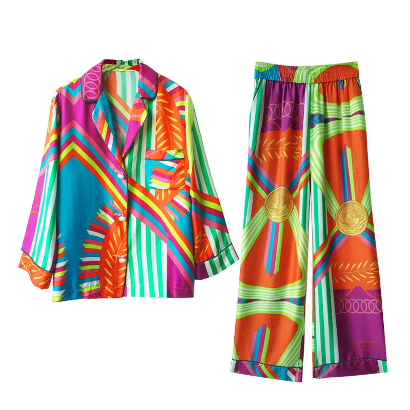 Rainbow Explosion Faux Silk Pajamas