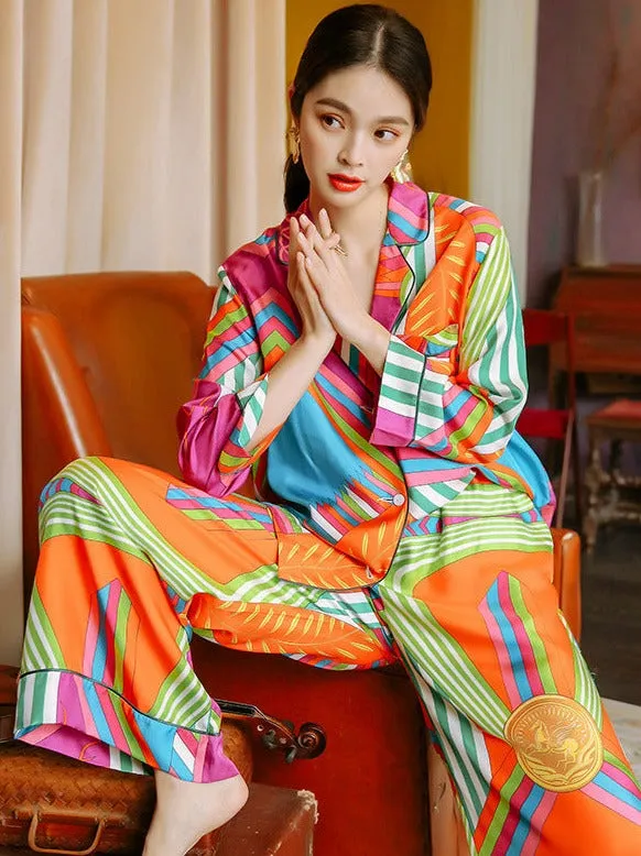 Rainbow Explosion Faux Silk Pajamas