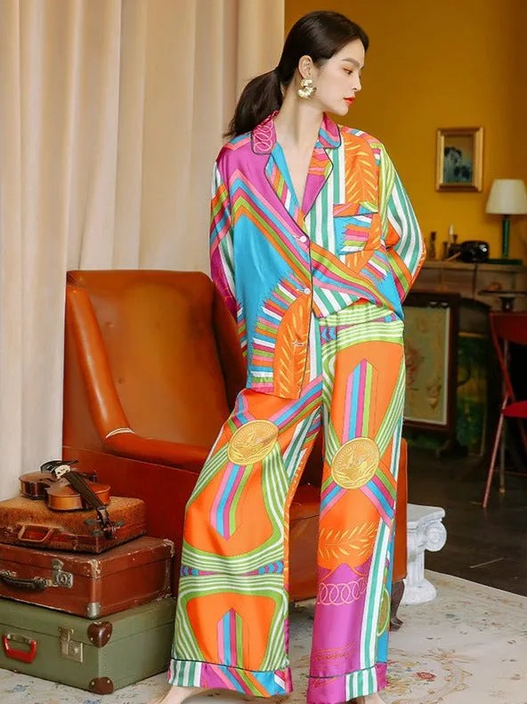 Rainbow Explosion Faux Silk Pajamas