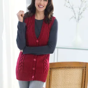 Red Heart Knit Long Cabled Vest