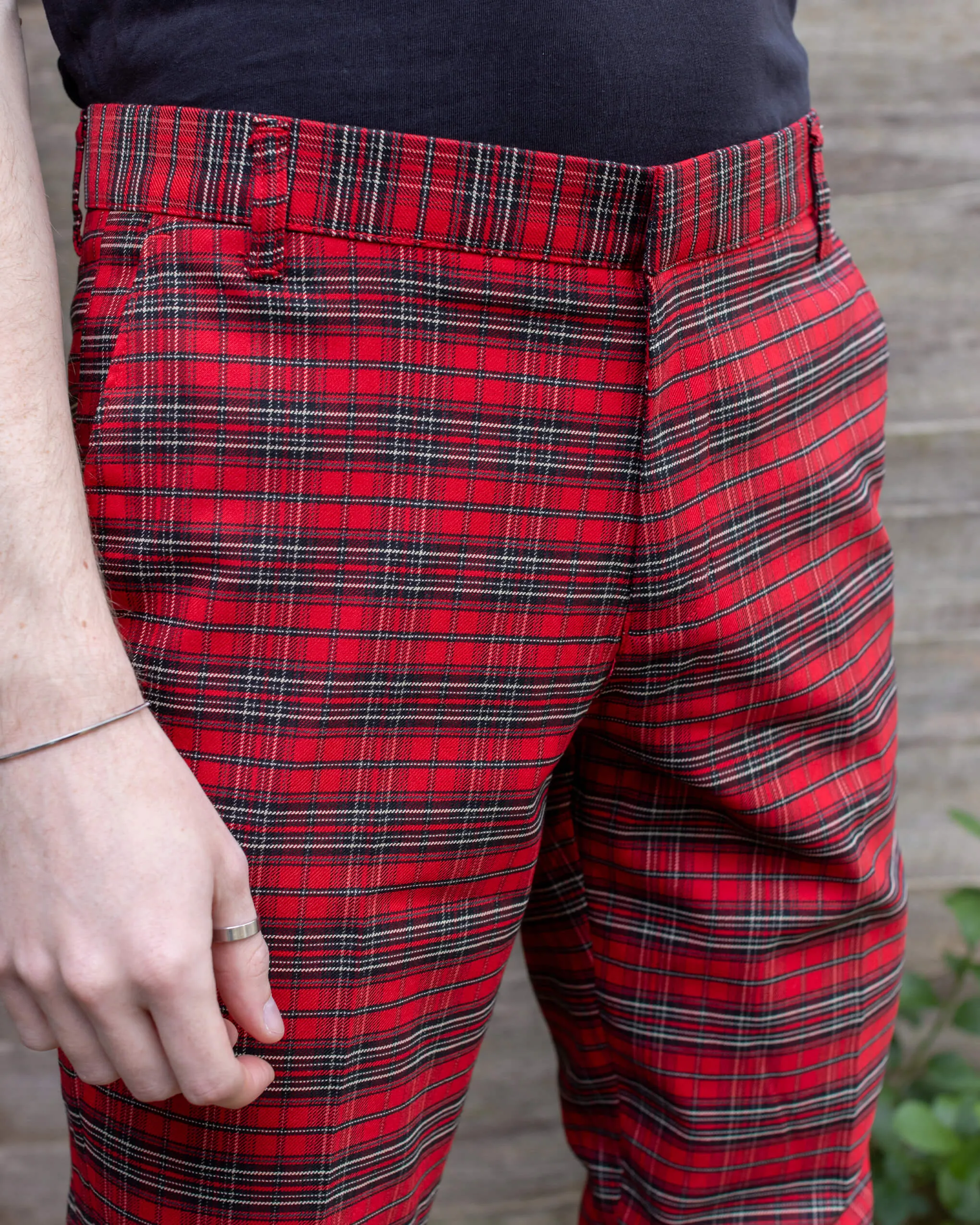 Retro Mod Stretch Red Royal Stewart Tartan Trousers