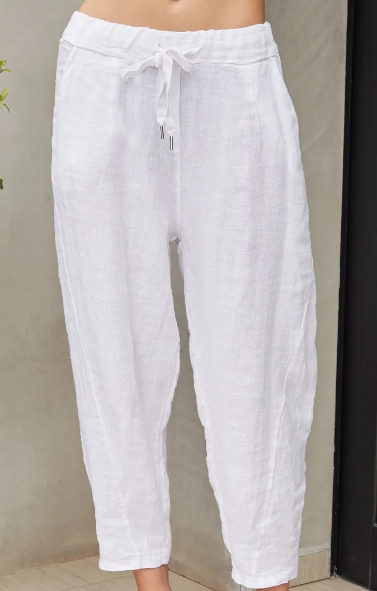 Slouchy Linen Diagnol Seam Drawstring Pants