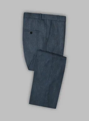 Solbiati Mid Blue Herringbone Linen Pants