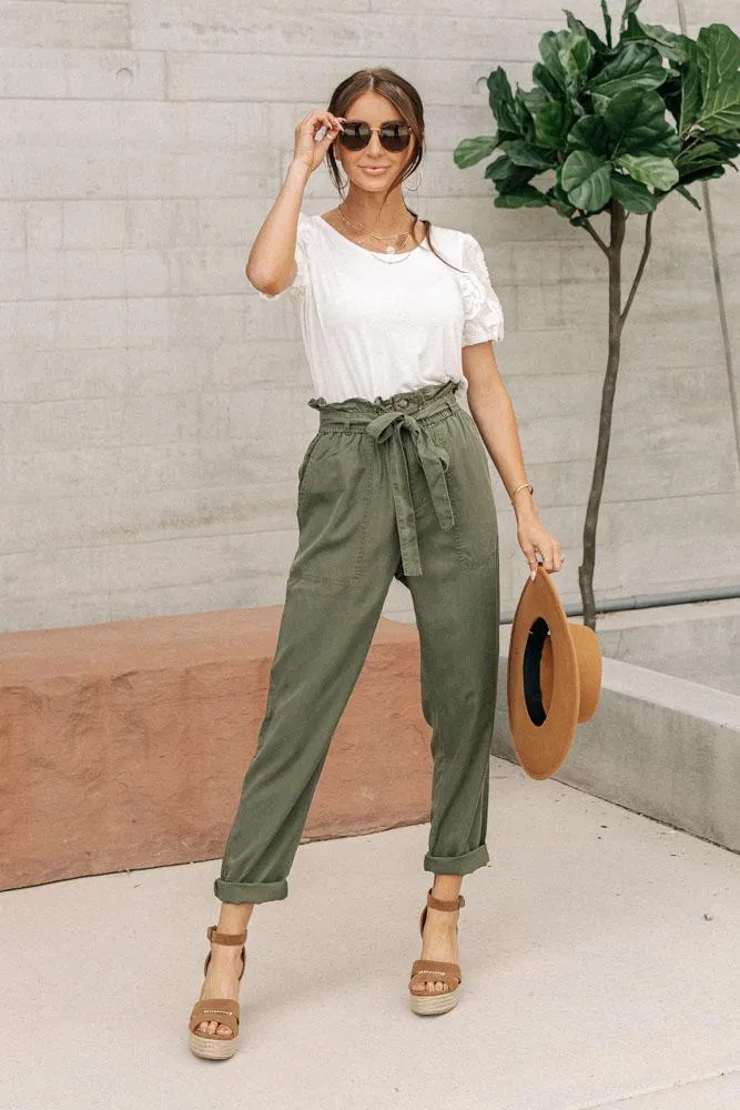 Tencel Paperbag Pants in Olive