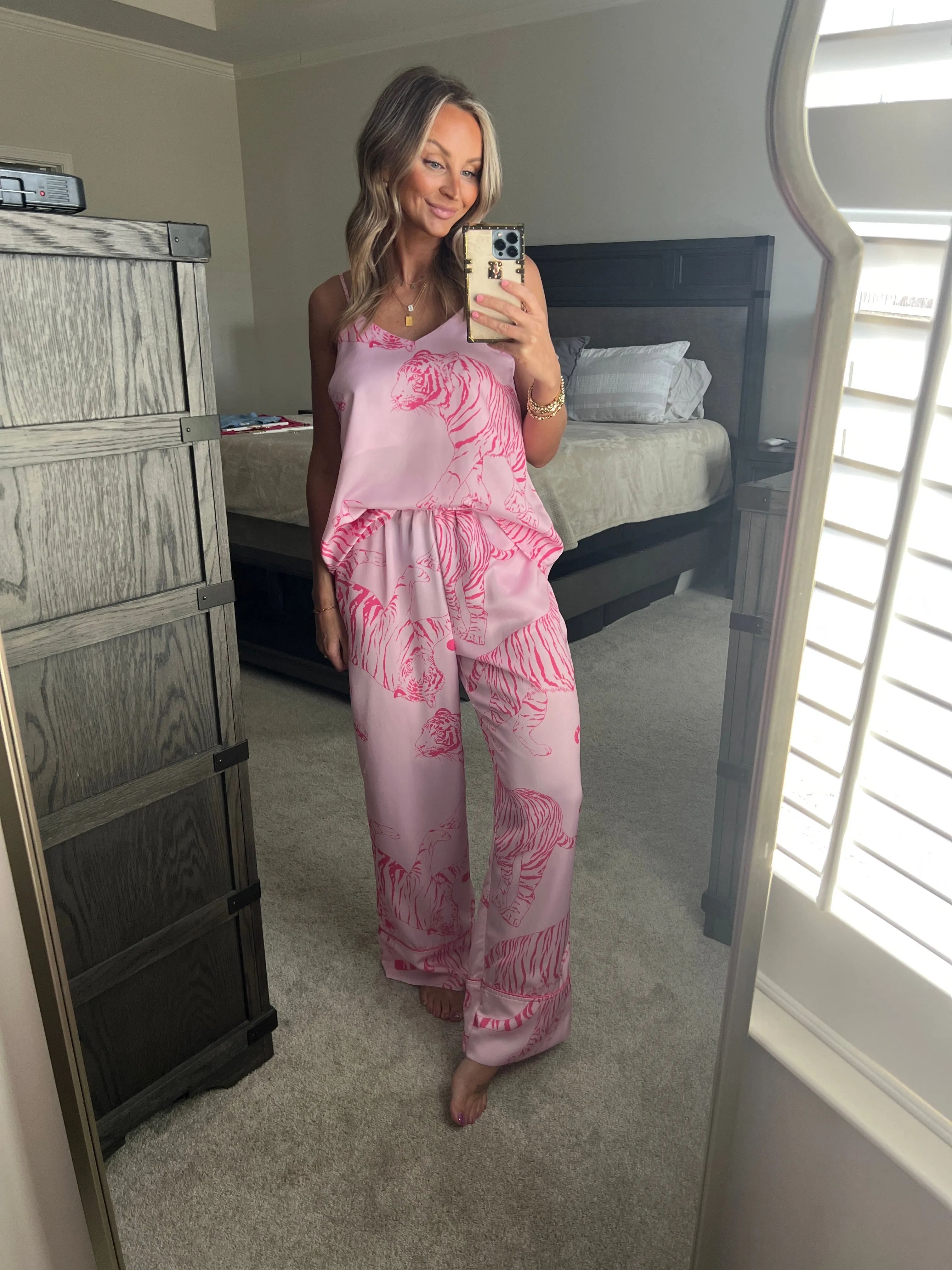 Tiger Satin PJ Set// Pink