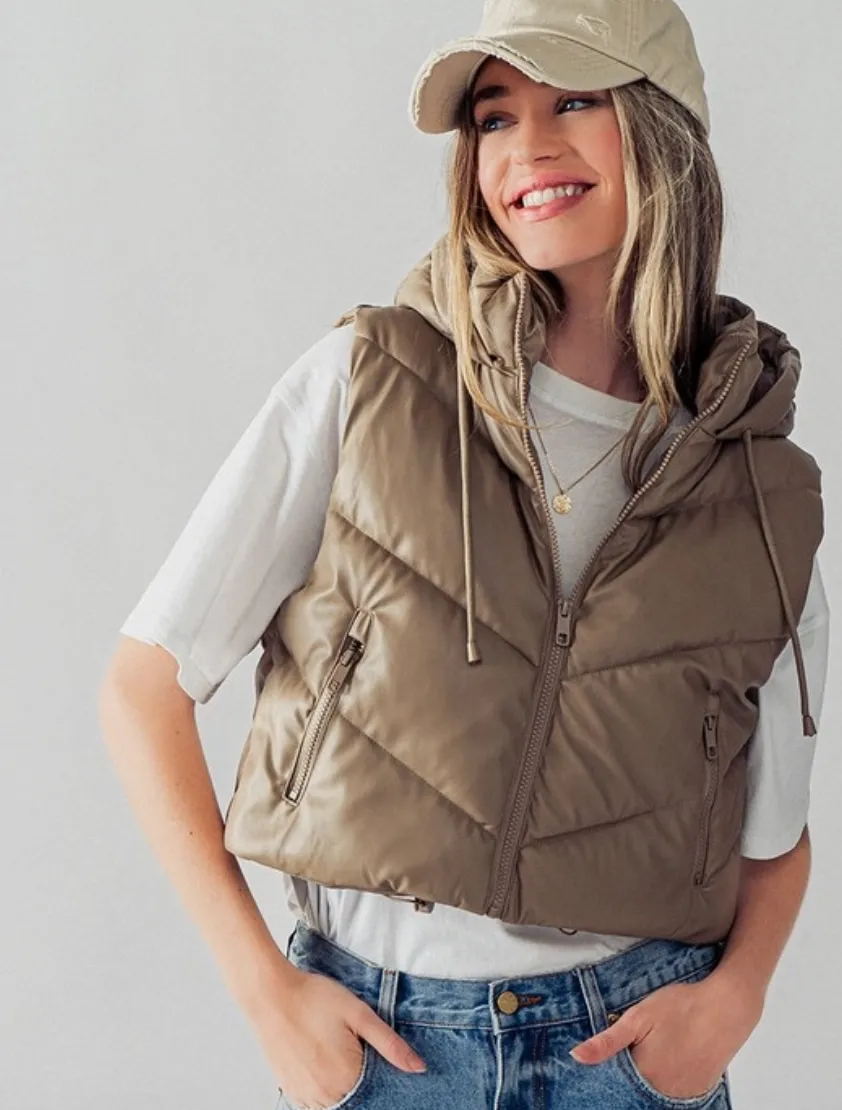 UD Faux Leather Hooded Vest