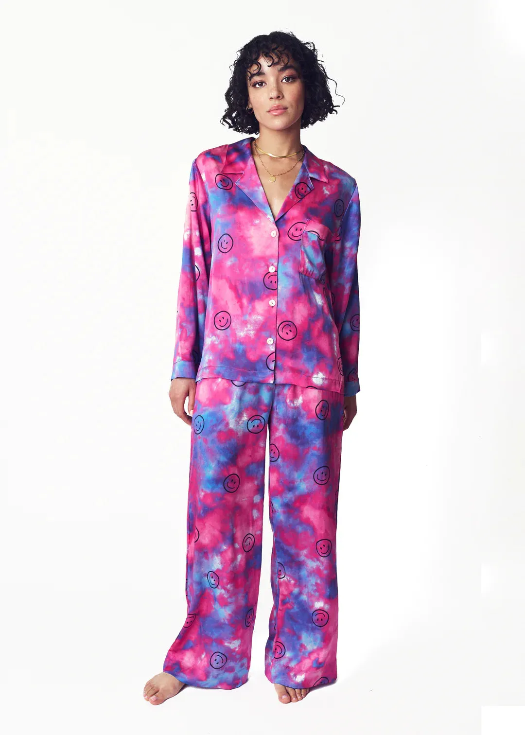 Ultraviolet Wide Leg Silk Pajama Pants