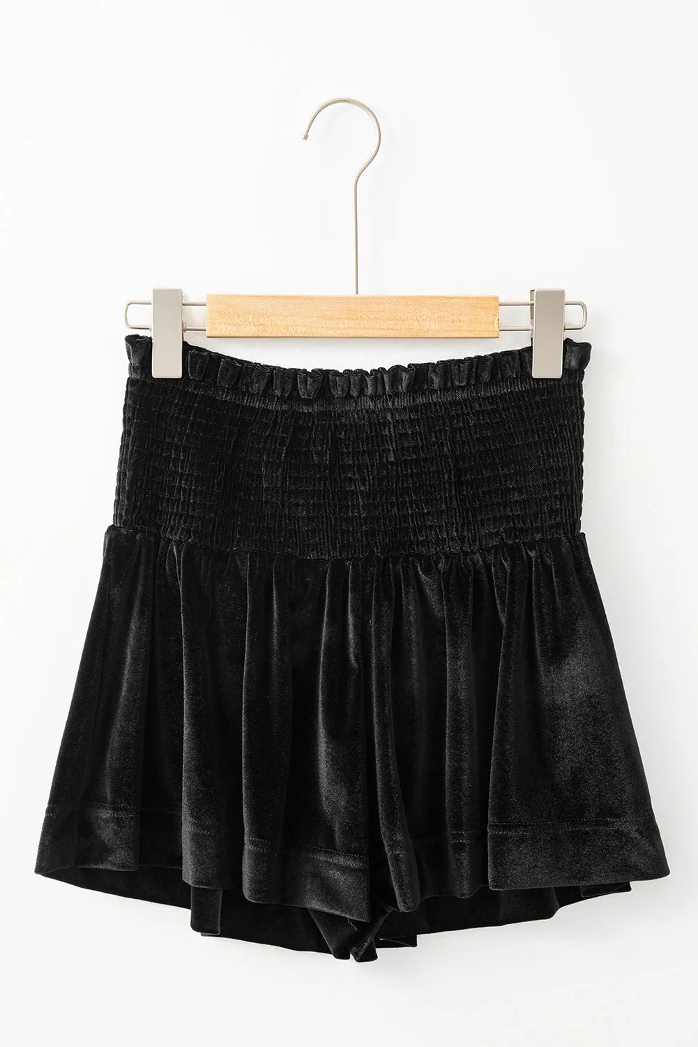 Velvet Smocked High Waist Shorts