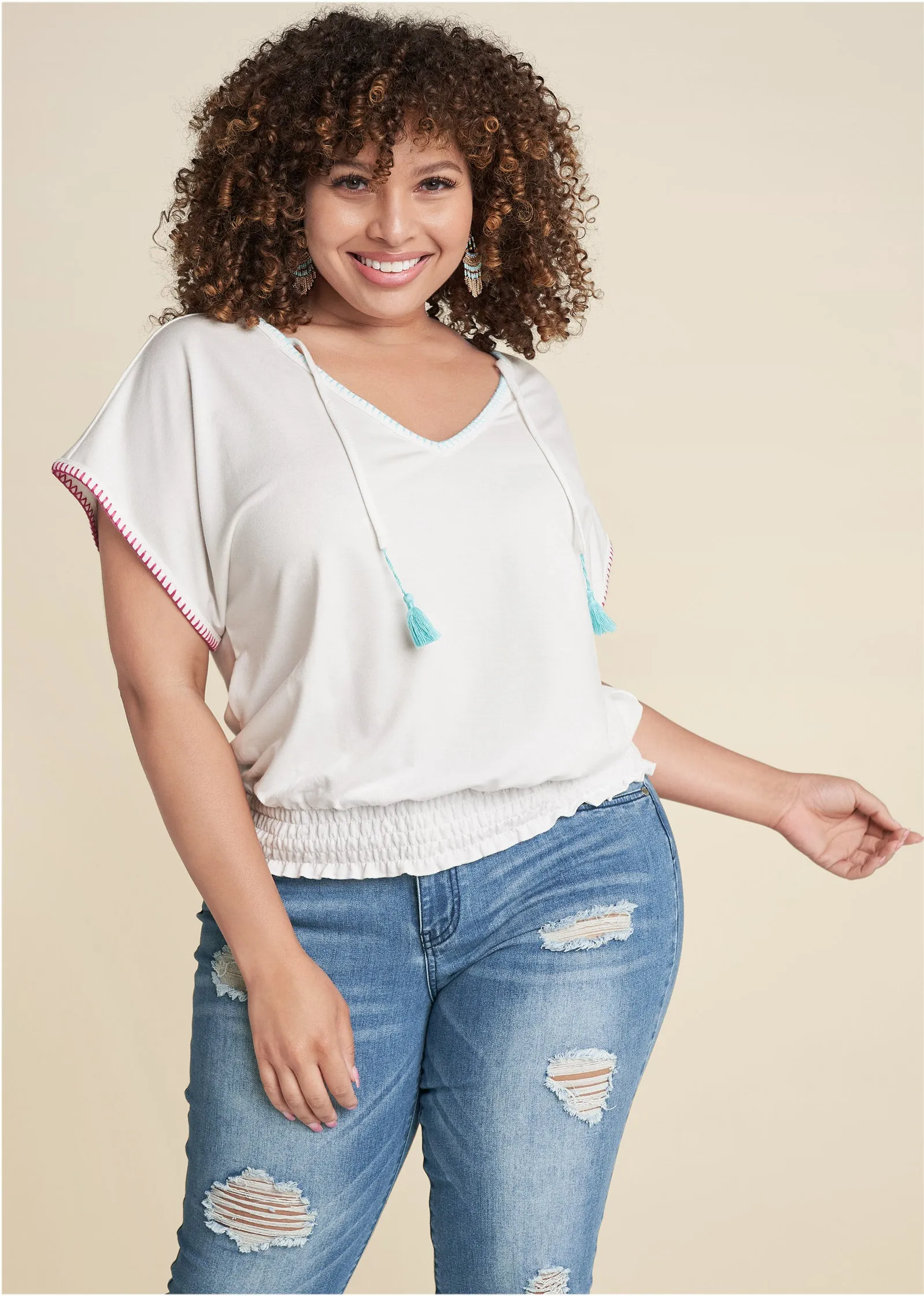 Whipstitch Lounge Top - White Multi