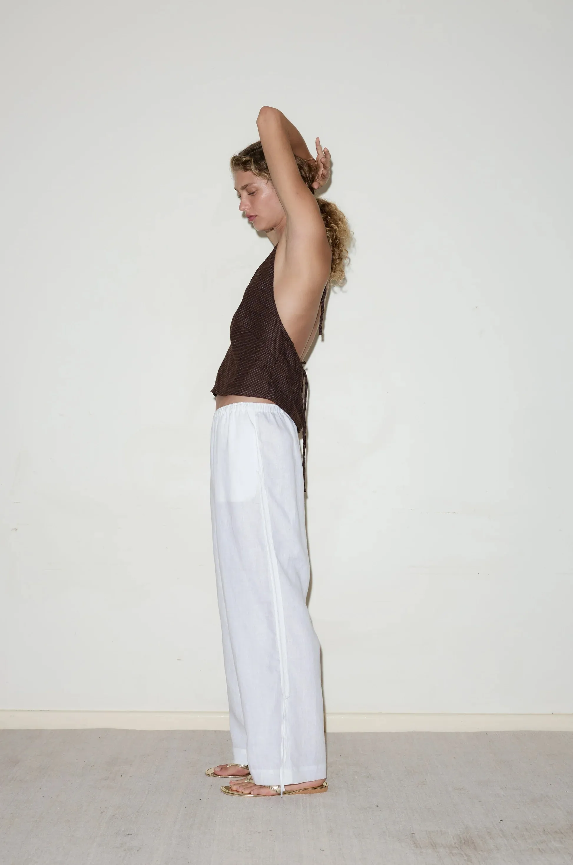 White Side Stripe Linen Pants