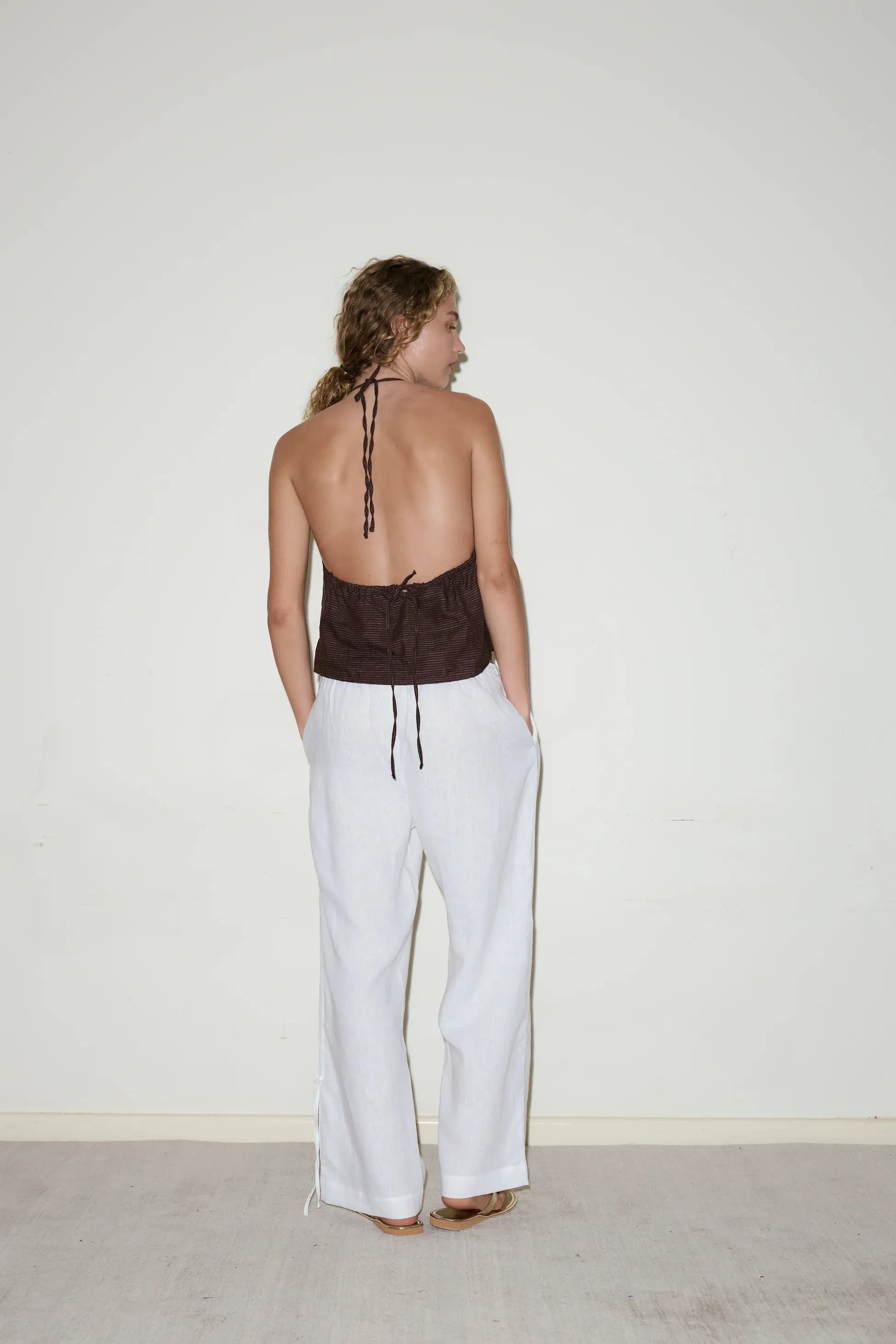 White Side Stripe Linen Pants