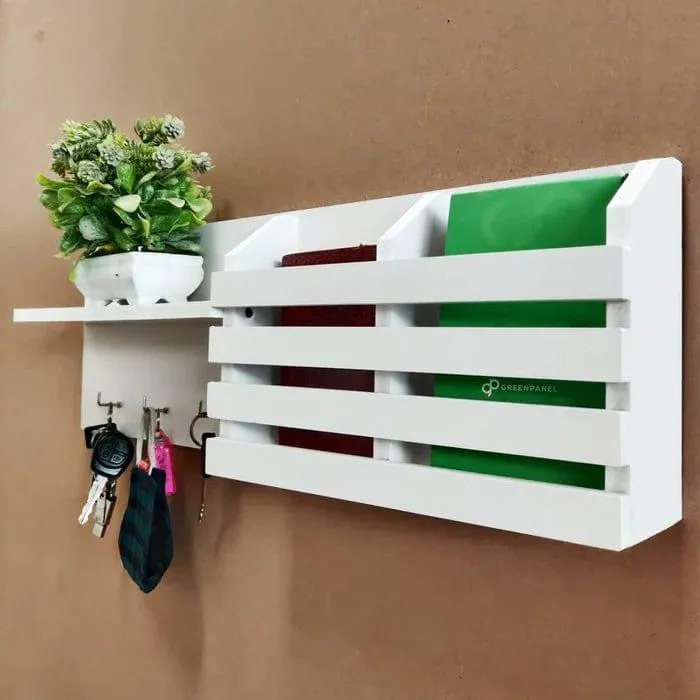 White Utility Shelf In PVC with Pocket and Hanging Hooks