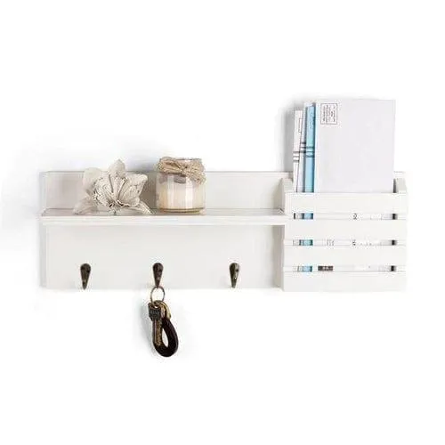 White Utility Shelf In PVC with Pocket and Hanging Hooks