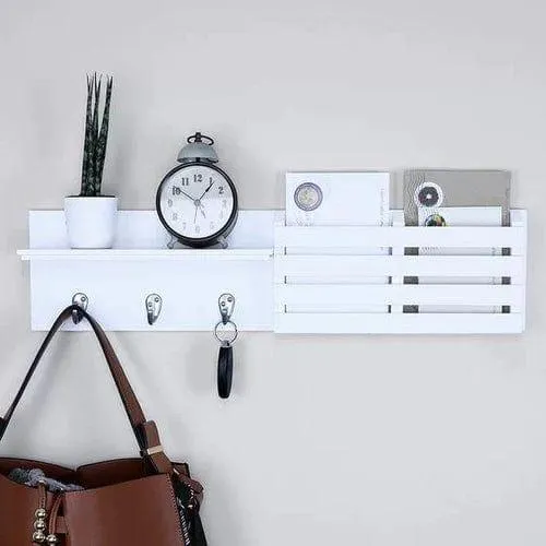 White Utility Shelf In PVC with Pocket and Hanging Hooks