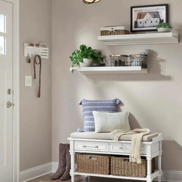 White Utility Shelf In PVC with Pocket and Hanging Hooks