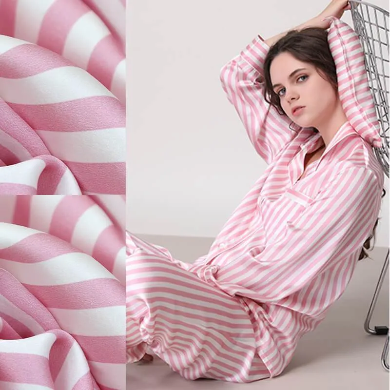 Women's 100% Silk Pajama  Black and White Striped Silk Pajamas  Sleepwear Sets