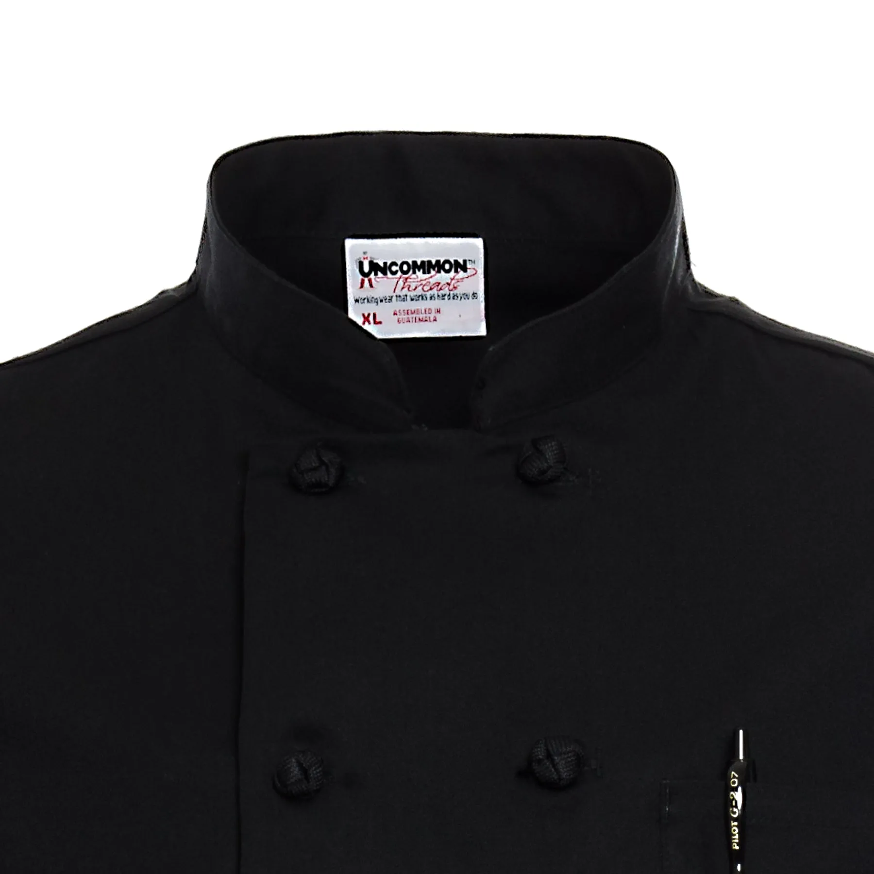 Women's Black Knot-Button Chef Coat